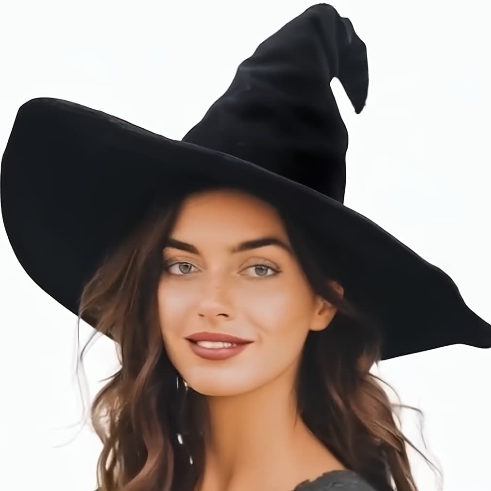 TEMU High-quality Double-sided Fleece Black Witch Hat Ladies Dress Up Pointed Hat Party Performance Decoration Hat, For Halloween