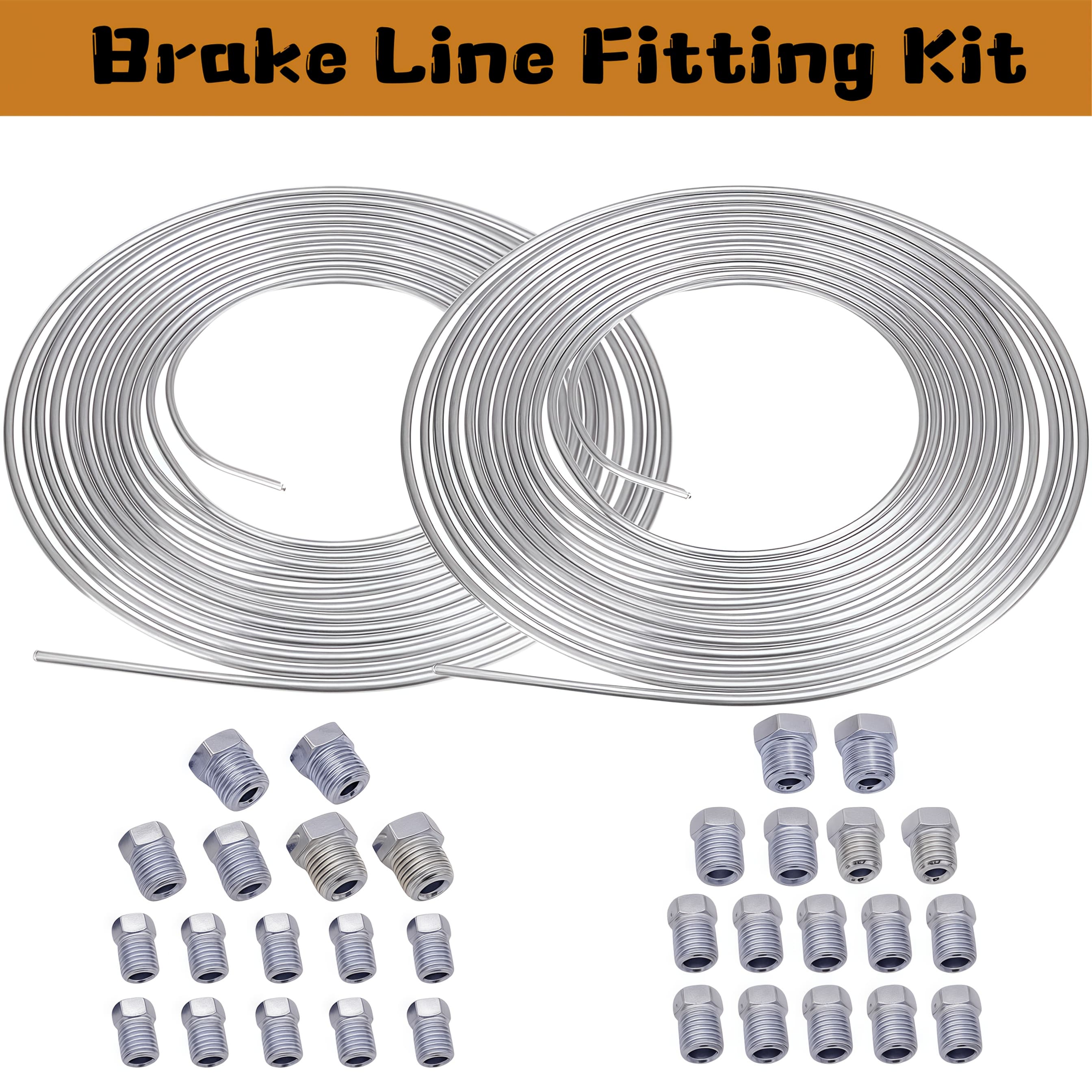 TEMU Flexible Brake Line Tubing Kit Featuring 3/16 Inch By 25 Feet Or 1/4 Inch By 25 Feet, Made Of -coated Alloy, Complete With 16 Inverted Flare Fittings