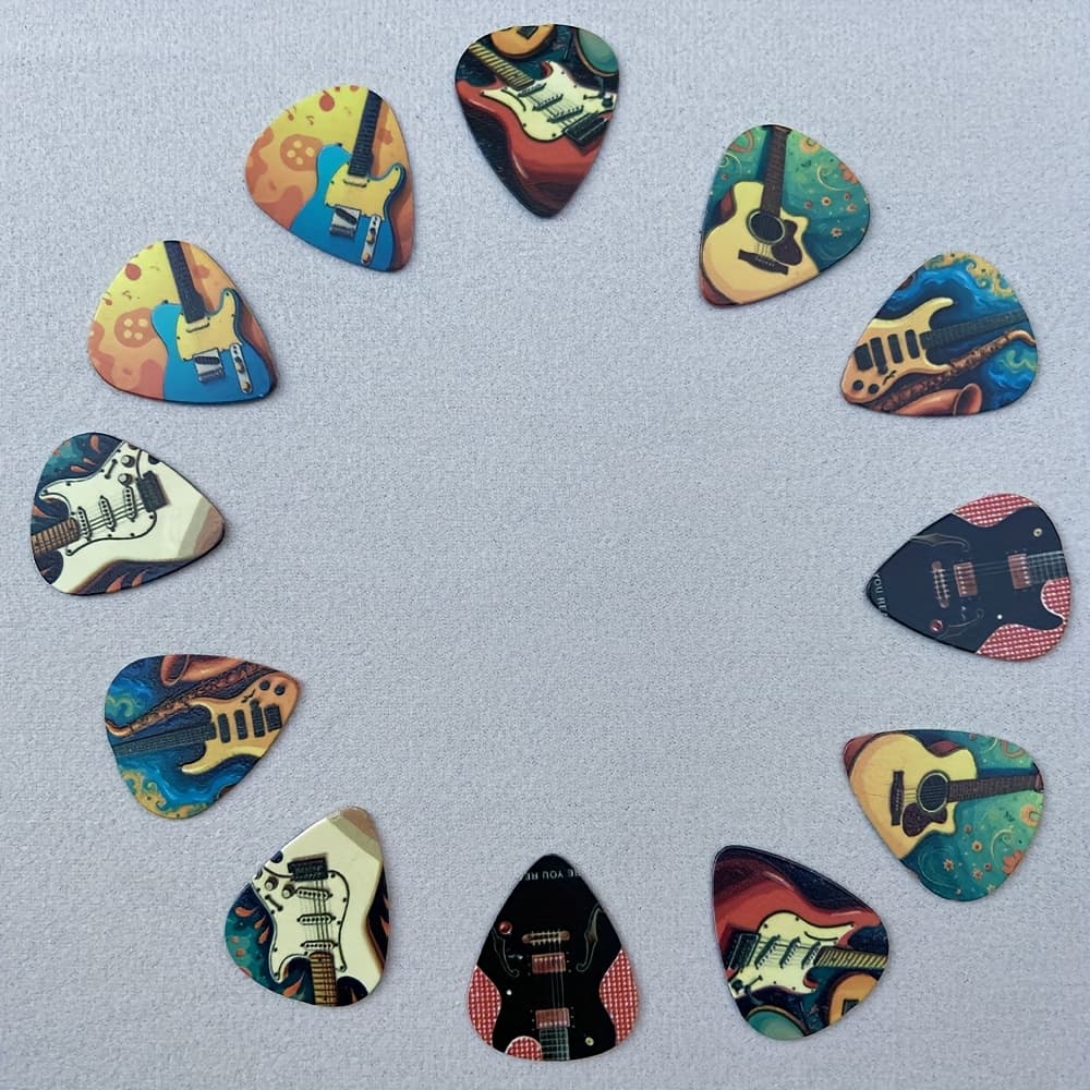 TEMU 12pcs Guitar Pick Set - 3 Sizes (0.46mm, 0.71mm, 0.96mm) Suitable For , Electric Guitar, And Acoustic Guitar - Made Of Durable Abs Material, Black - Musician Anniversary