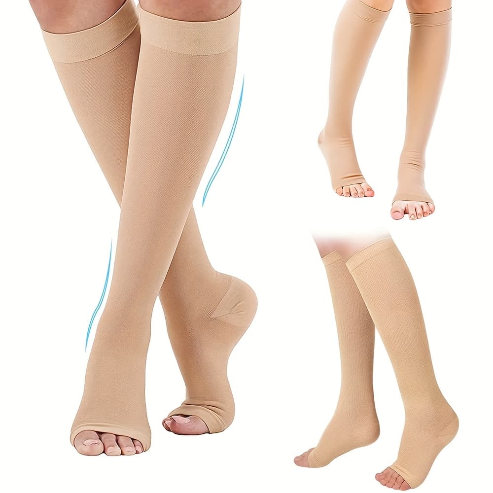 TEMU 2pcs/1 Pair Of S-xxl 1 Pair Of S-xxl Open-toe Pressure Socks, Multifunctional Calf Socks, Sleep Elastic Compression Socks, Long Sports Socks, Yoga Socks