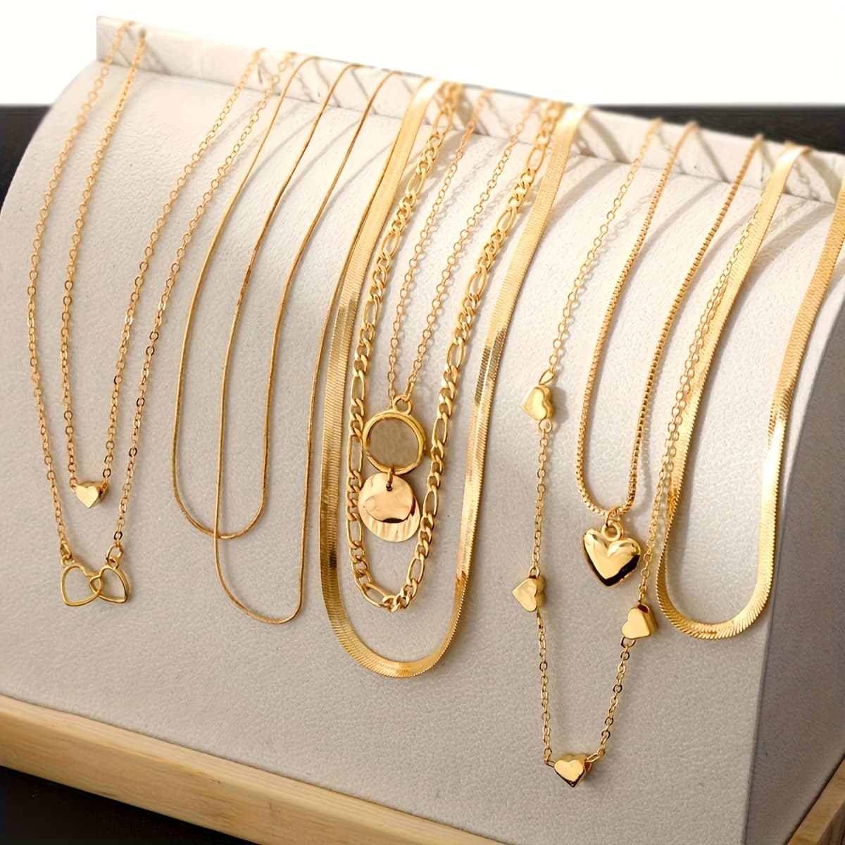 TEMU Set Of 10 Layered Necklaces Featuring Vintage Heart-shaped And Geometric Pendants, With Snake-shaped Chains Ideal For Everyday Use, Social Events, And Gifts For Valentine's Day