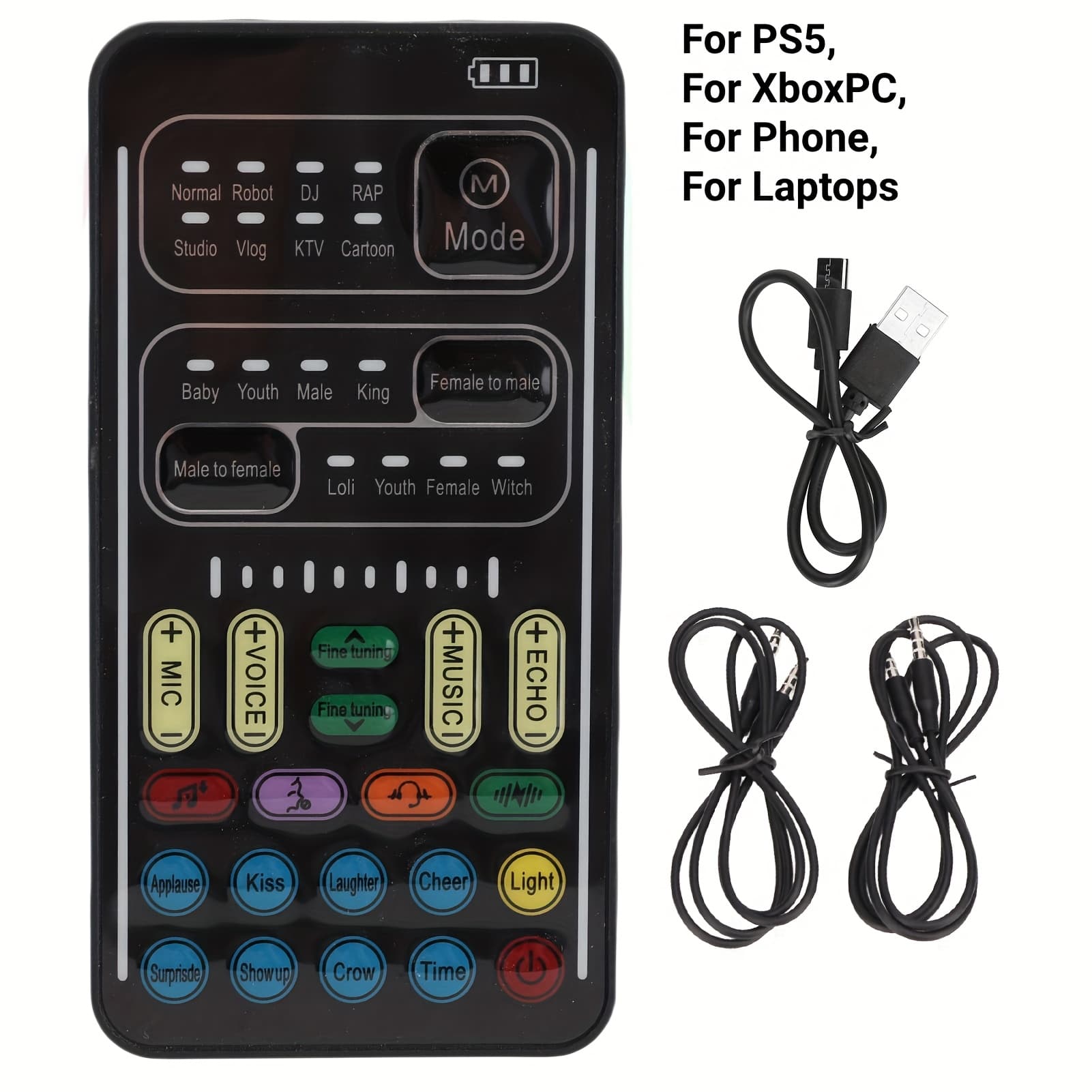 TEMU Portable Voice Changer, Upgrade Type/i9 Type Live Sound Card, Cool Lights Sound Board-voice Disguiser/, For Ps4 For Ps5 For Pc For Phone For Laptops For Tablet With Adjustable Voice Functions