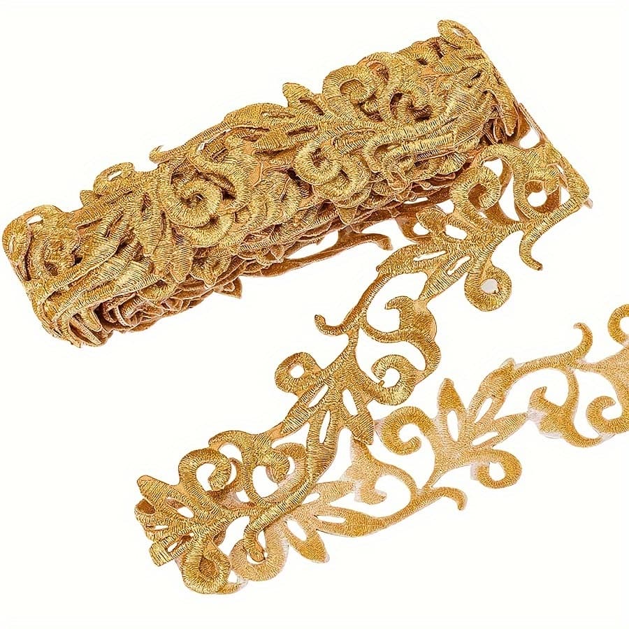TEMU 1 Yard Of Golden Embroidered Lace, Trim For Clothing And Hats, Diy Craft Decoration Accessory