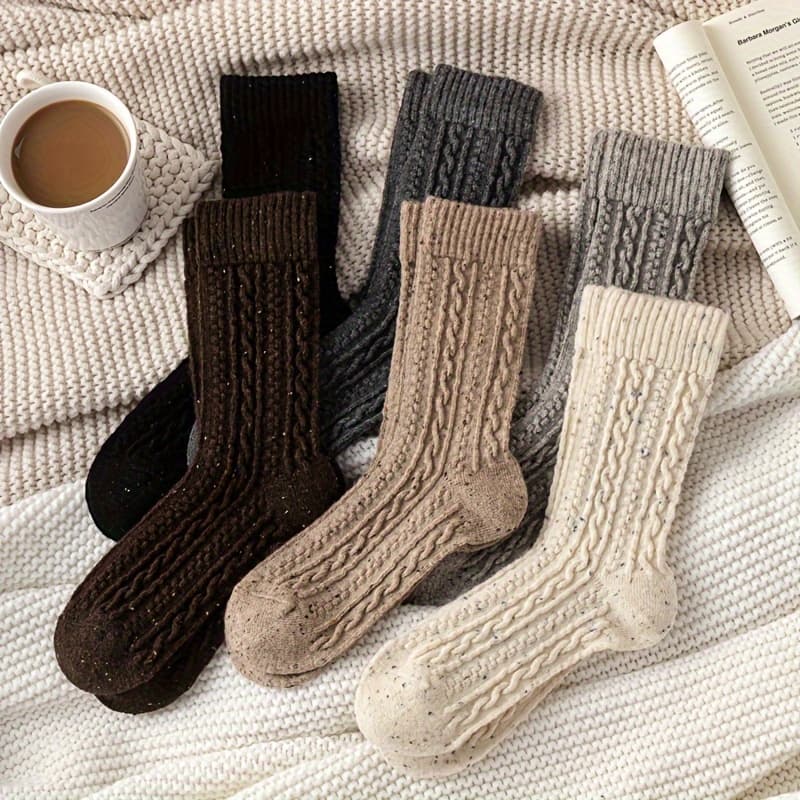 TEMU 6 Pairs Of Dot Gauze Cable Plush Socks [autumn Winter Style] Fleece Thick Warm Socks Winter Home Floor Pile Long Socks