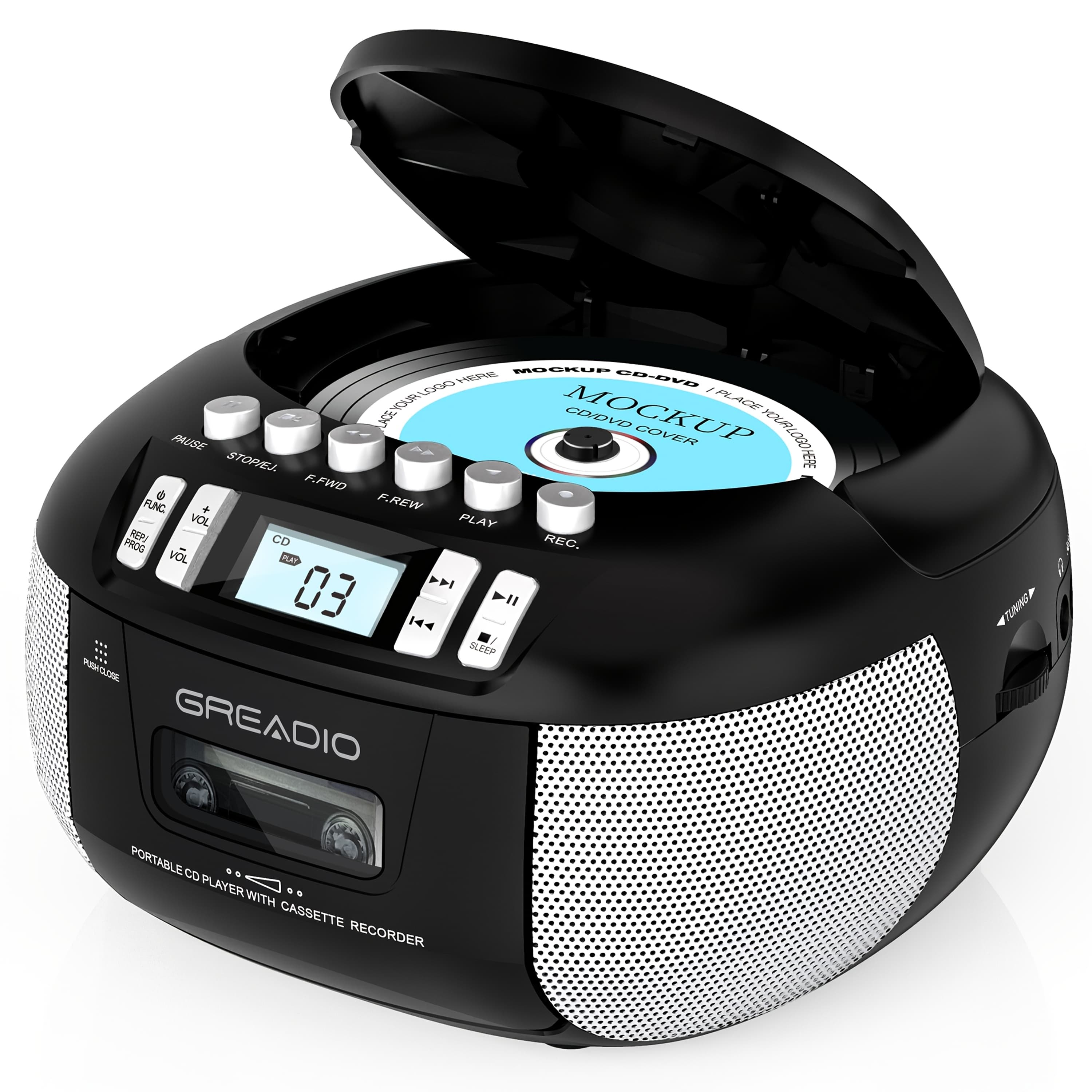TEMU Greadio Cd And Cassette Player Combo, Boombox Cd Player Portable With Am/fm Radio, Tape Recording, , Ac/ Powered, Aux/headphone Jack, Sleep Timer For Home, Senior