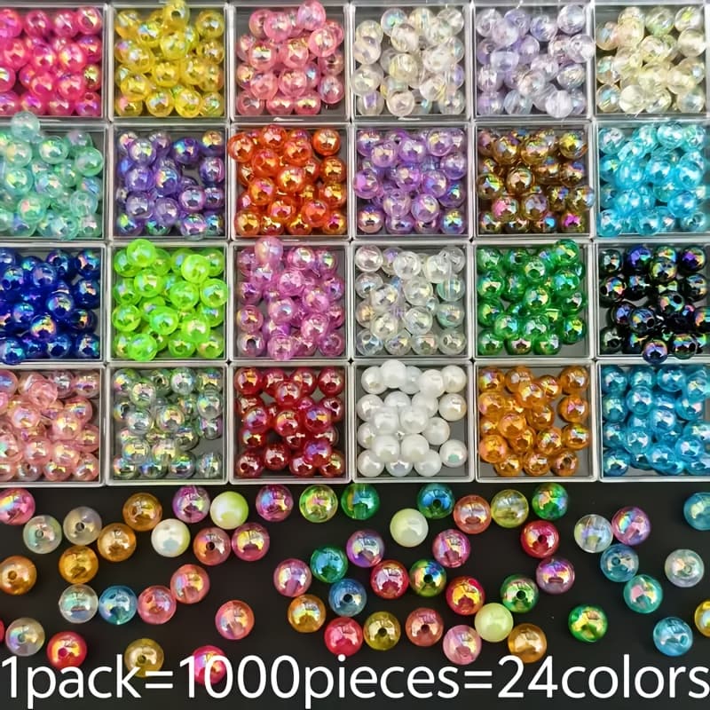 TEMU 1000pcs Of 24 Colors 8mm Acrylic Round Beads With Straight Holes For Earrings, Bracelets, Necklaces, And Jewelry Making Supplies