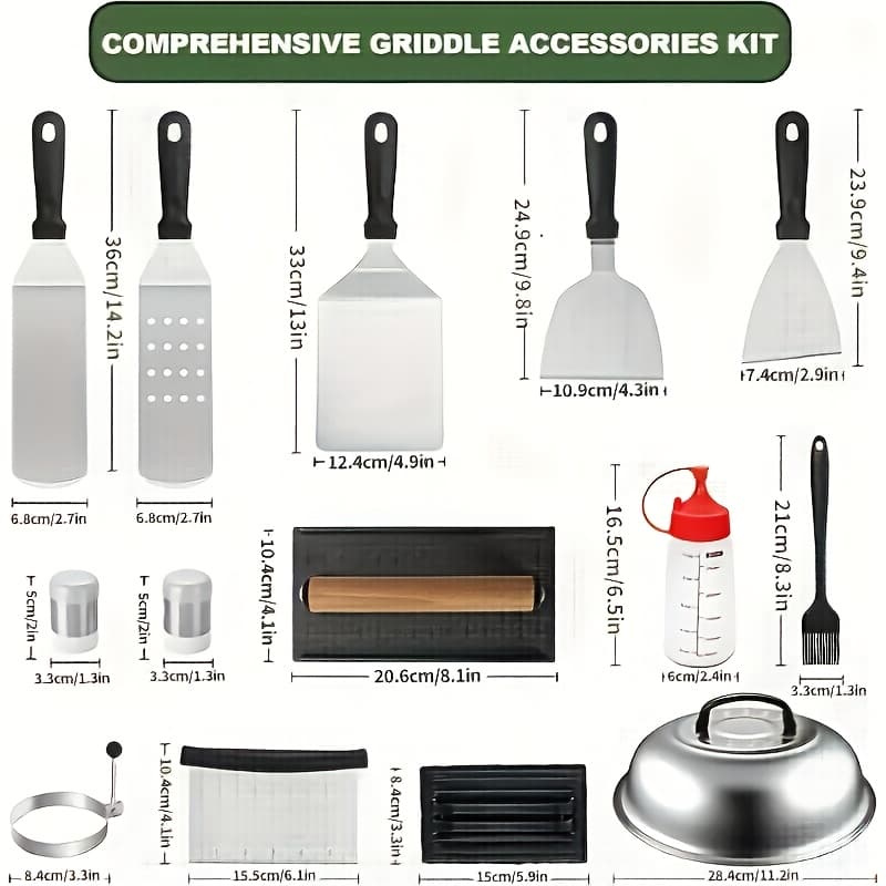 TEMU 18pcs Bbq Grill Accessories Set With Teppanyaki Tools, Meat Press, Meat Thermometer, Kitchen Utensils For , Outdoor Camping, Christmas Parties, Christmas Gifts, And Gifts For Men