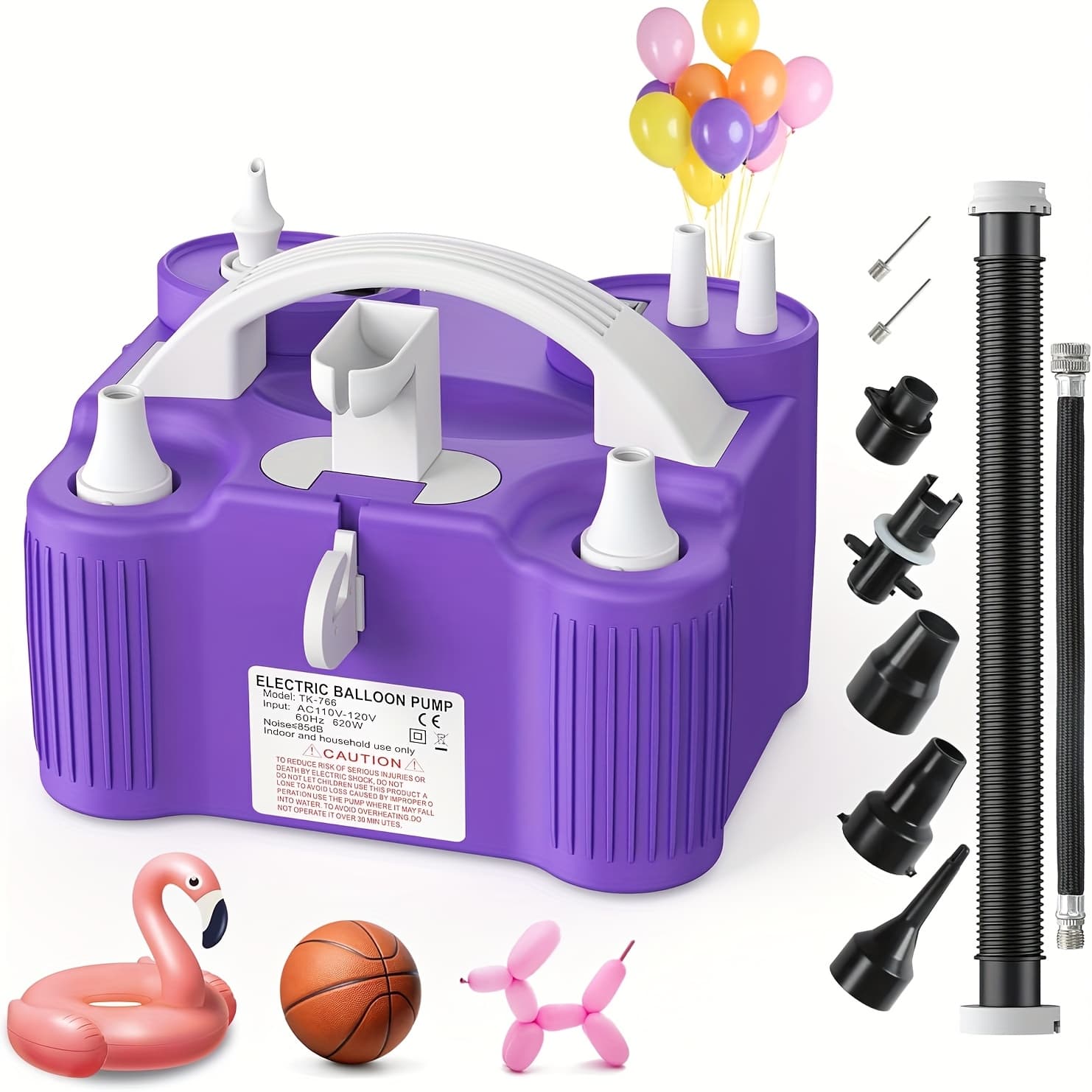TEMU Electric Balloon Pump For All Balloons, Inflatables, And , Triple Inflating Ports For Latex Foil 260q Mylar Balloon, Inflator Deflator For Air Beds Pool Floats Yoga Balls, Without Battery