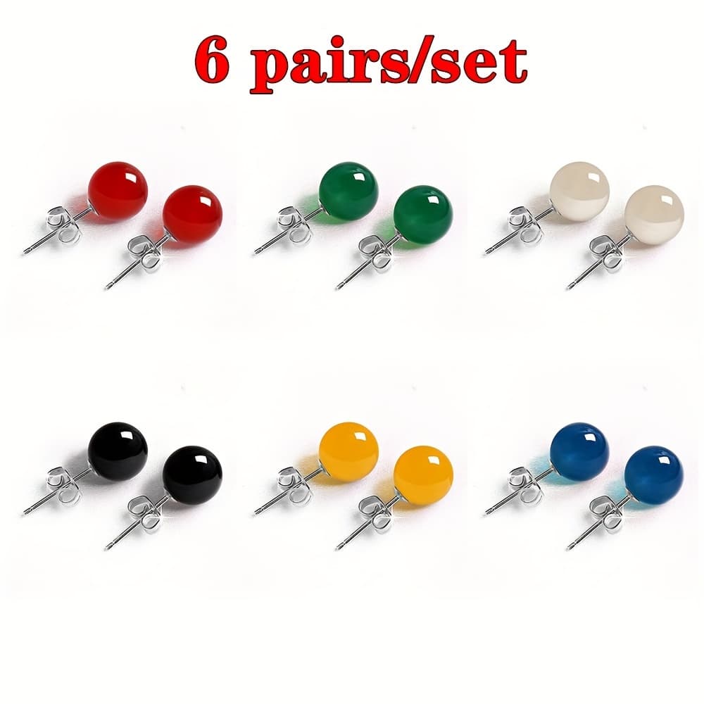 TEMU 6 Pairs/set Of Exquisite Spherical Transparent Earrings, Emerald Red Imitation Agate Earrings, Perfect Accessory Gift For Various Occasions