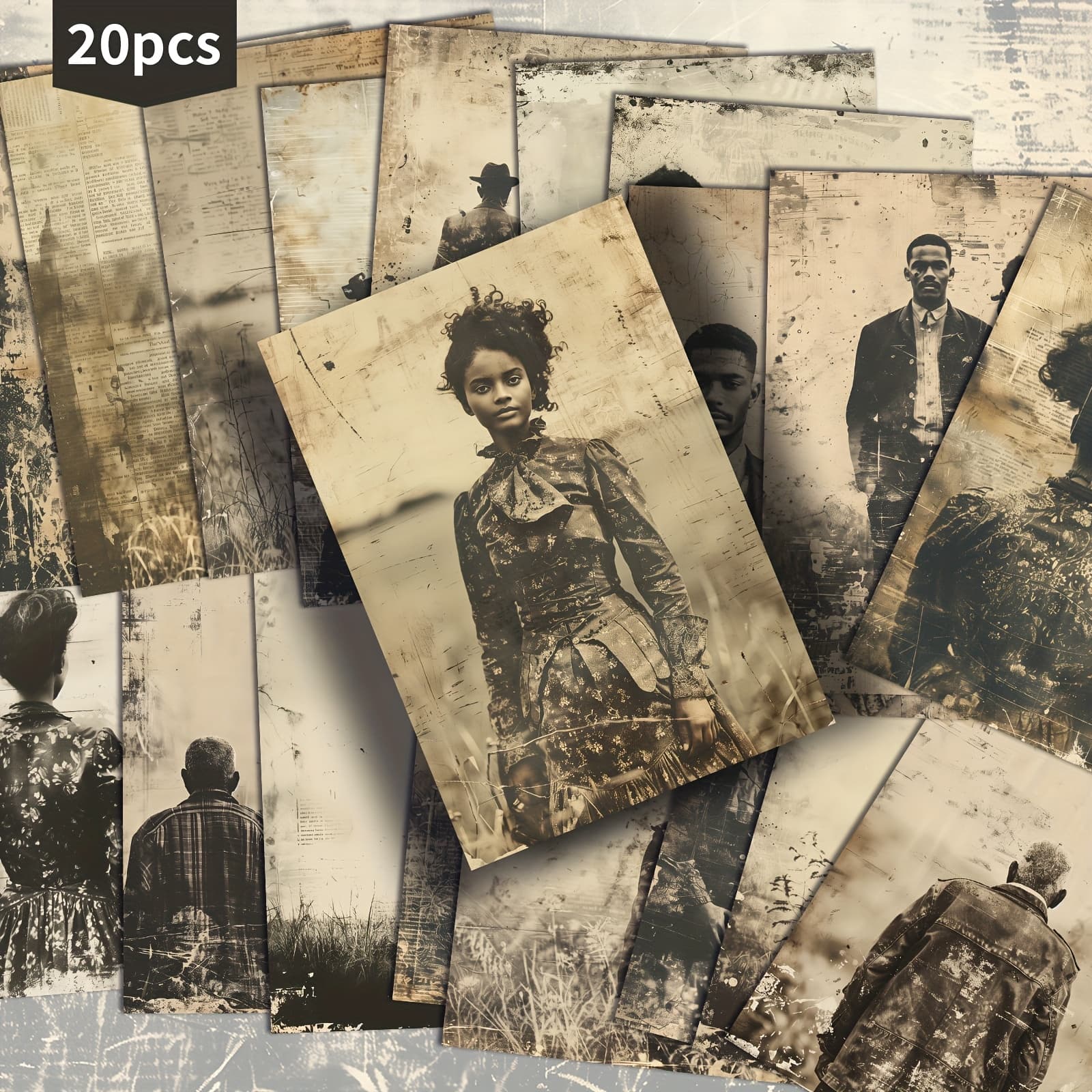 TEMU 20-pack Portraits Photos African Postcards - 4x6 Inches Retro Junk Journal Paper, Classic Pinup Illustrations, Collectible Decorative Painting Cards For Scrapbooking & Crafting