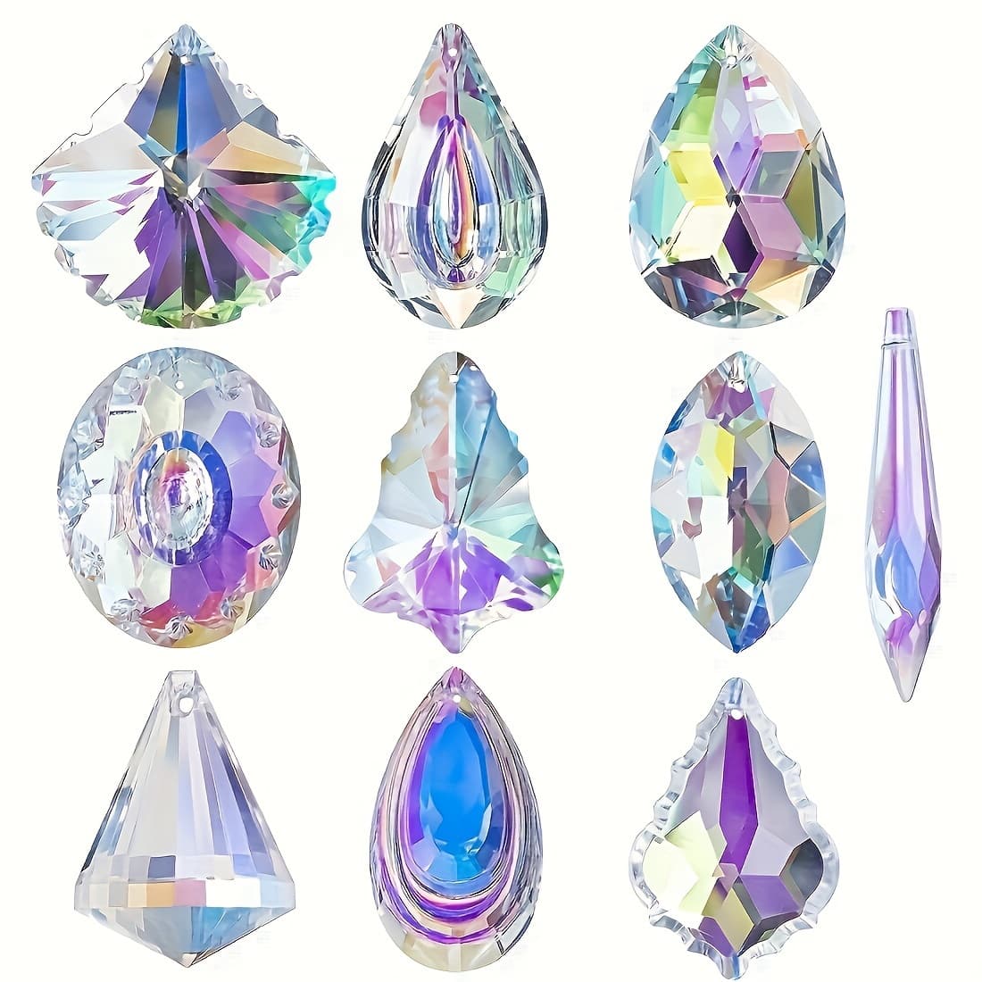 TEMU 10pcs Set Of Colored Crystal Capture Mirrors - Glass Prism Pendant For Chandeliers, Home And Car Decorations