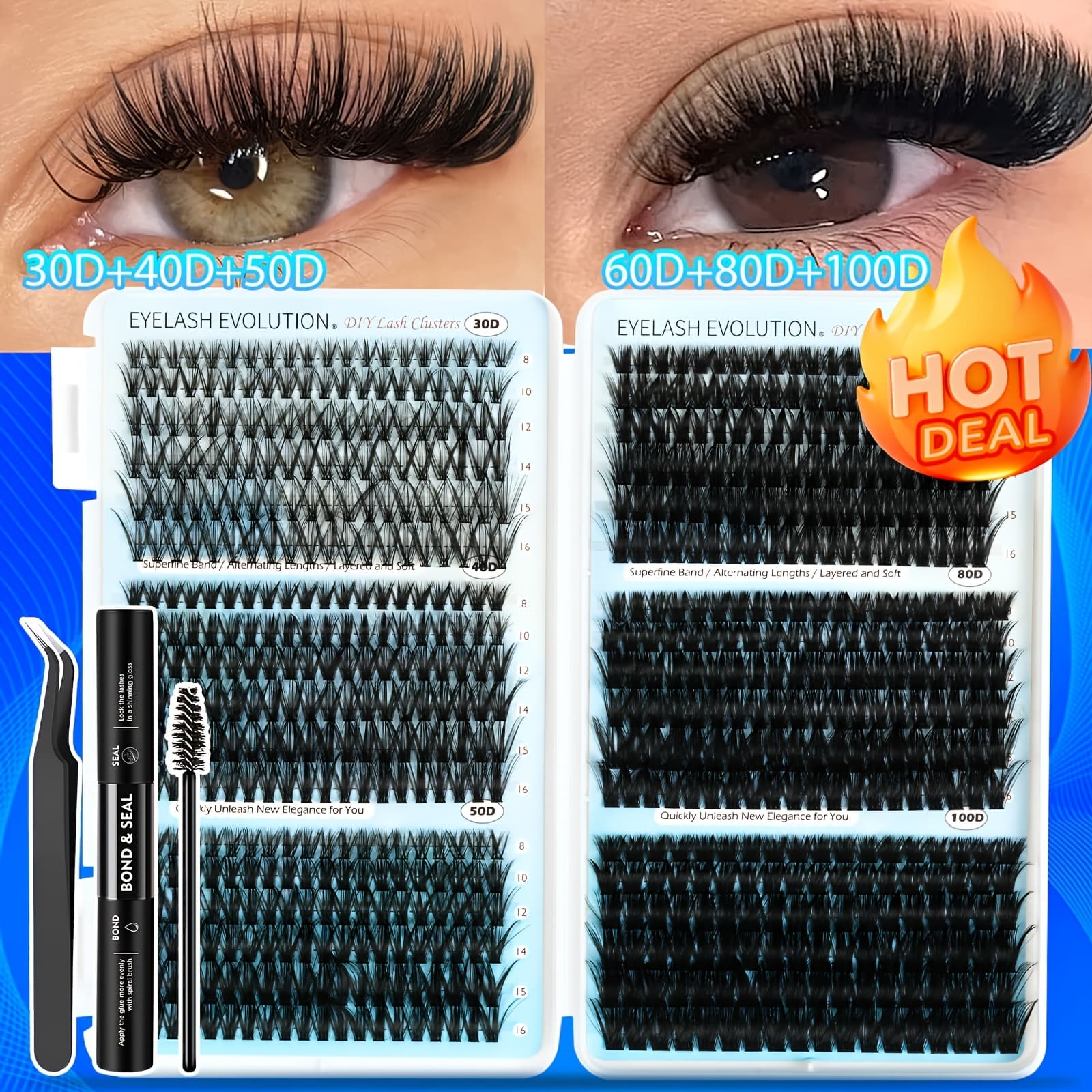 TEMU Lash Clusters Kit 720pcs Clusters Lash Extension Kit 30d-100d Eyelash Extensions Kits C Individual Wispy Lashes Cluster Lash Trays With Glue&tweezers For Beginners