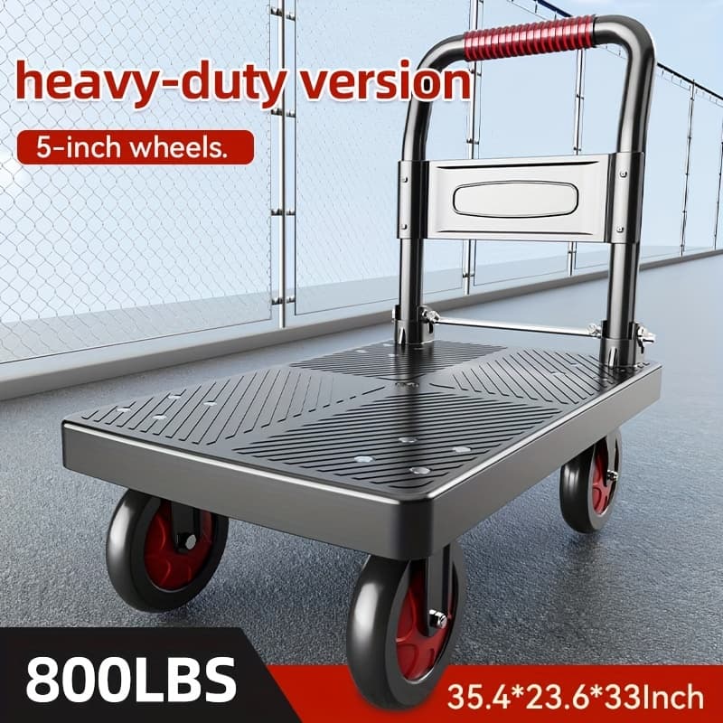 TEMU Upgraded Large Foldable Hand Truck For Home Use, 800 Lbs/660 Lbs Capacity - Suitable For Warehouse And Yard Cargo Transport. Mobile Platform Hand Truck With Space-saving Design, Black