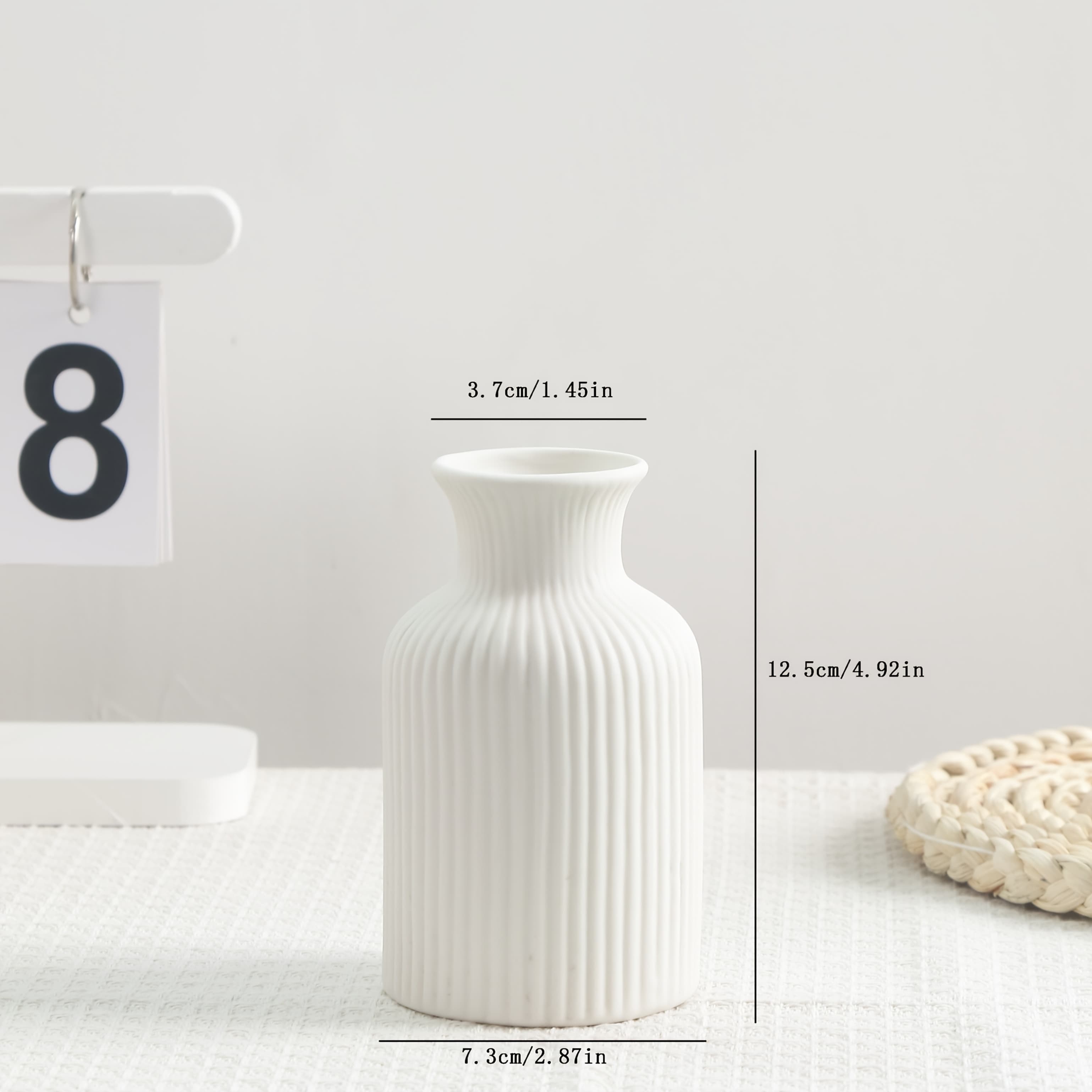 TEMU Minimalist White Ceramic Vase With Vertical Or - Cylindrical Flower Vase For Home Decor, Table Centerpiece, Wedding &, Neutral Decorative Vase Suitable For Or Artificial Flowers