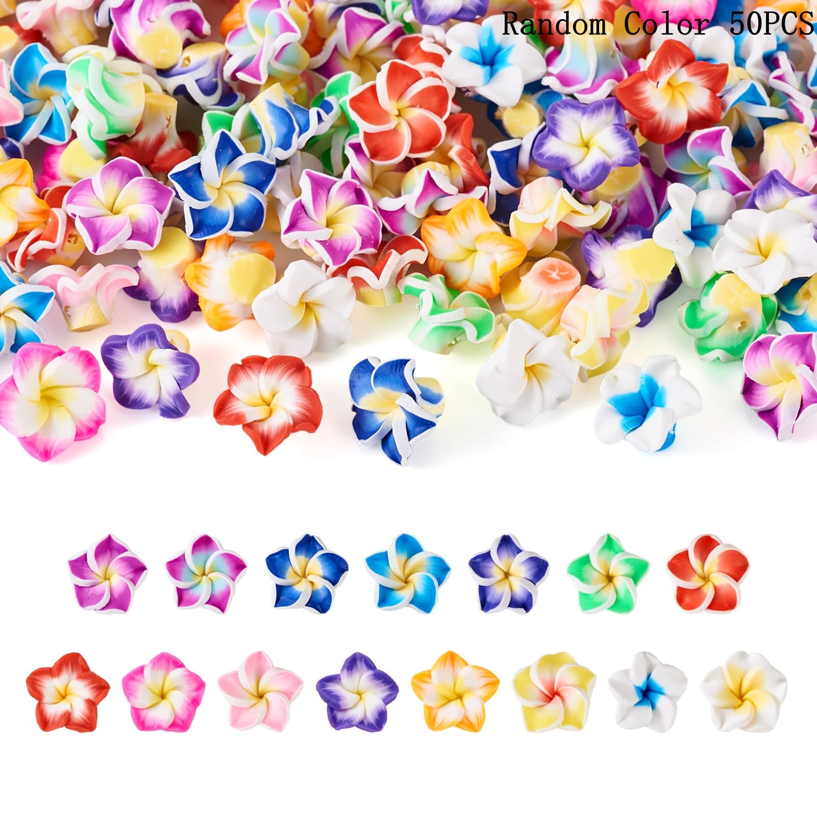 TEMU 50pcs Plumeria Flower Beads Assorted Colors Frangipani Flower Bead Charms Polymer Beads For Jewelry Making And Diy Craft Accessories (15mm*8mm)random Color