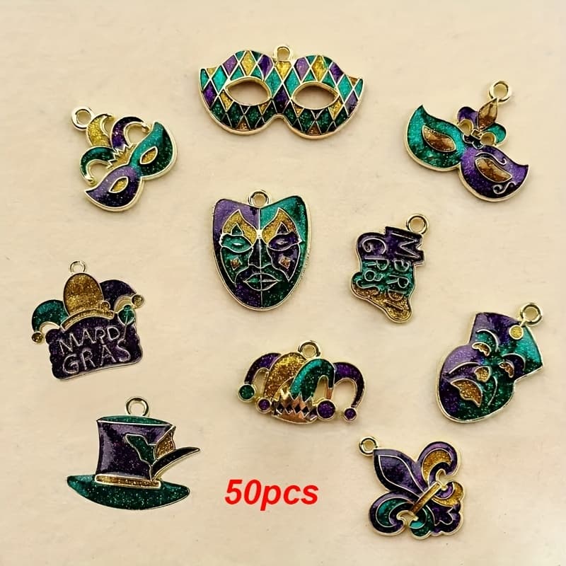 TEMU 50pcs Carnival & Mardi Gras Enamel Charm Pendants, Assorted Alloy Carnival-themed Charms For Making, Necklaces, Bracelets, Earrings, Accessories