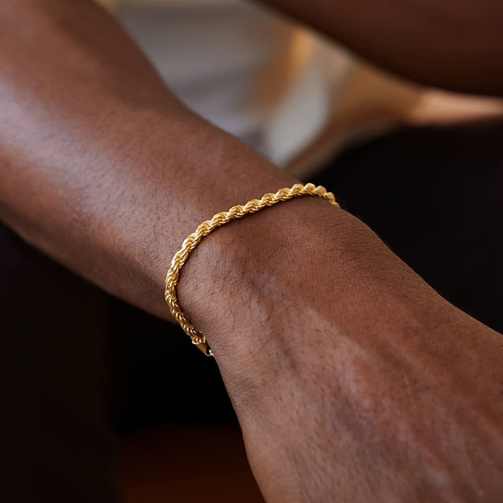 TEMU 1pc Fashion Men's Rope Chain Bracelet, 20+5cm Easy 18k Gold Plated 304 304 Stainless Steel Bracelet Jewelry, Suitable For Daily Wear And Gifts