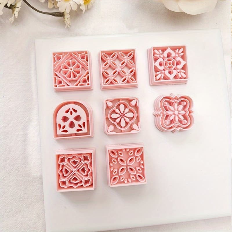 TEMU Set Of 8 Square-shaped Molds Chinese Design For Cutting Polymer Clay, Ideal For Ceramic Tile Earrings And Jewelry In For Art Projects