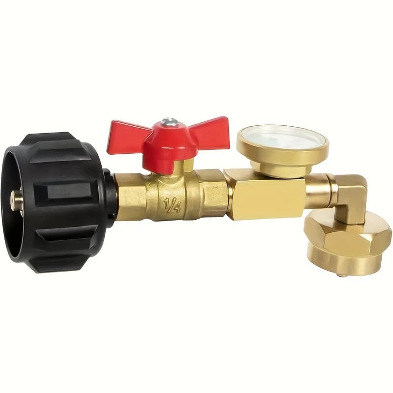 TEMU Propane Adapter 1lb To 20lb, Qcc1 Propane Refill Elbow Adapter With Gauge And On- Valve For 1lb Propane Tank To Be Gas From 5-40 Lb Propane Tank