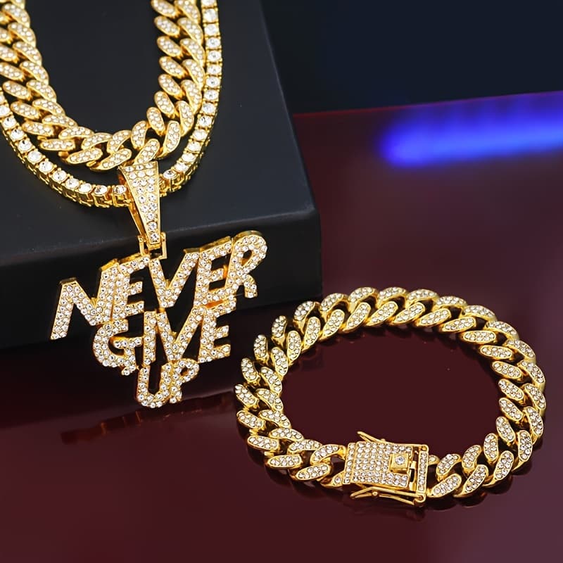TEMU 3pcs Miami Necklace Set With Ice Cuban Chain Shiny Pendant For Men And Women Hip Hop Charm Choker Necklace Jewelry Gift