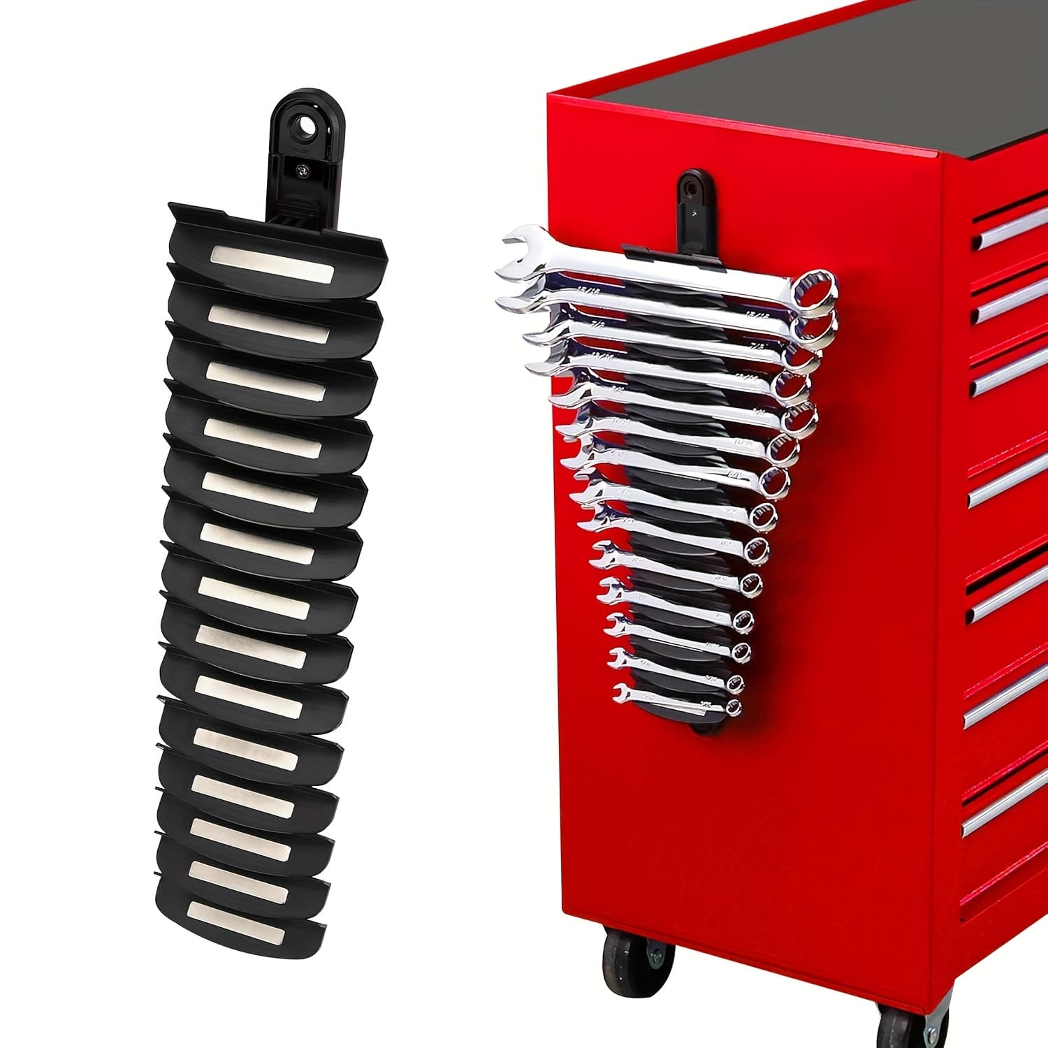 TEMU 14-slot Magnetic Wrench Organizer Holder - Heavy-duty Wrench Rack, Detachable Wrench Storage, Wall-mounted Portable Tool Organizer For Toolbox Drawer Garages