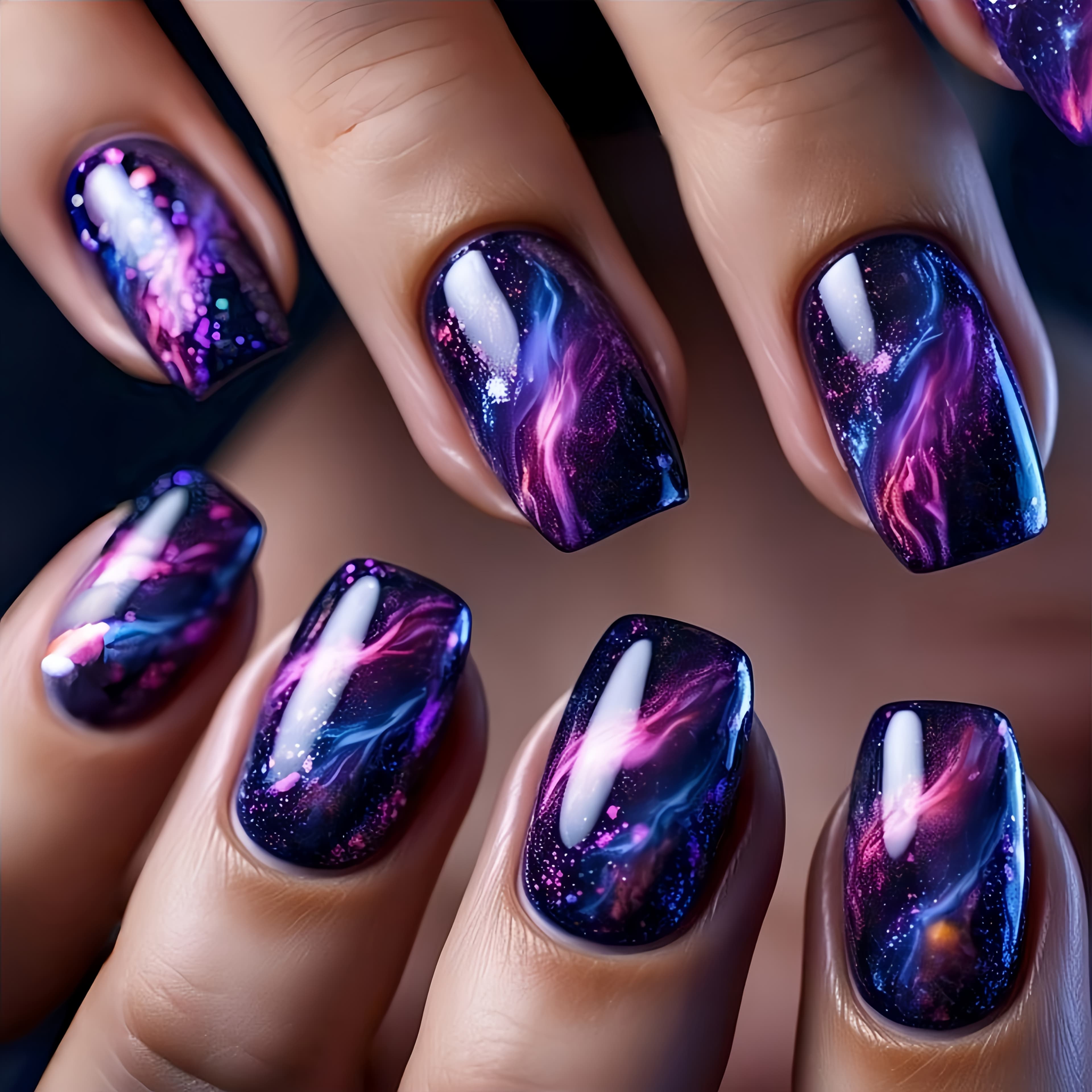 TEMU 24pcs Design Fake Nails, Blue & Purple Nail Art, High--on Nails, Removable Fake Nails, Nail Art Supplies For Women