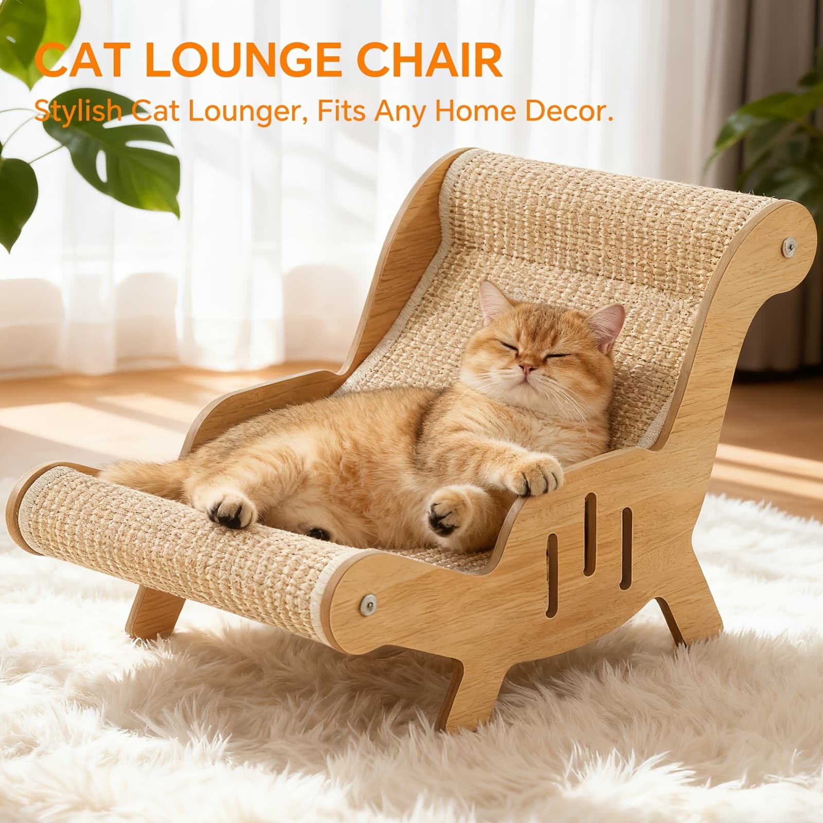 TEMU Cat Lounger Chair Cozy Cats Scratching Bed With Wooden Frame, Cat Hammock Bed Sisal Rope Pet Beach Chair, Elevated Cat Beds For Indoor Nap Lounge Furniture
