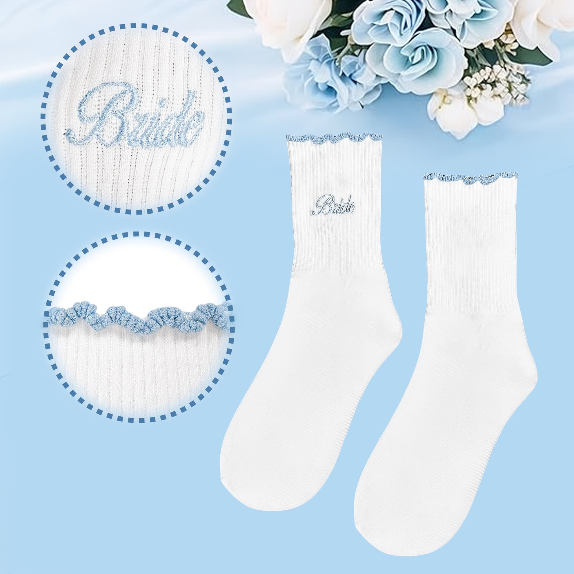 TEMU Socks For Brides, Sky Blue "" Embroidery Angle Socks, Gifts For Bridal Shower Engagement Wedding Party, Socks For A , -to-be Bride And Bride-to-be, Props For Photo Shooting