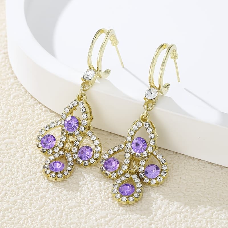 TEMU Elegant Water Drop Tassel Earrings With Sparkling Cubic Zirconia - Luxurious Alloy Fashion Jewelry For Women, Perfect For Weddings & Parties