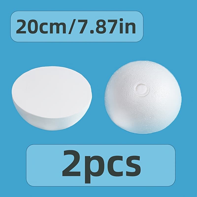 TEMU 20cm 2pcs Craft Foam Solid Hemispheres Suitable For School Art Projects, Handicrafts, Home Decor, Party Decoration - Durable Polystyrene Balls