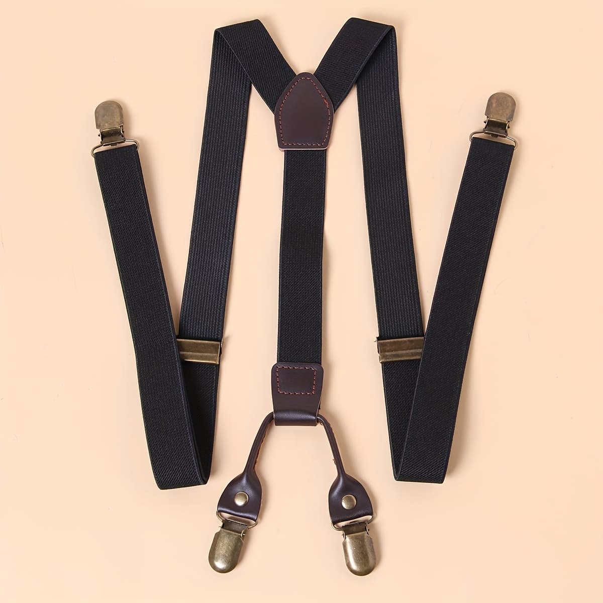 TEMU 1pc Men' Color Elastic Suspender Retro 4 Clips Adjustable Length Suspender