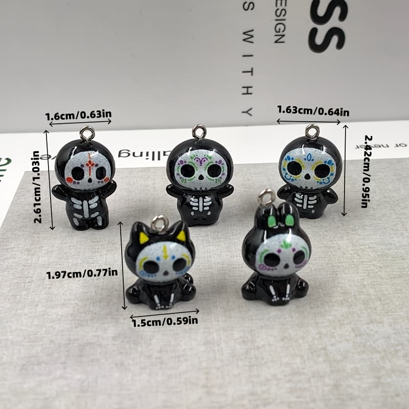 TEMU 5pcs Random Cute Animal Skeleton Charms Jewelry Making Findings Halloween Black Resin Charm Resin Pendants For Earrings Necklaces