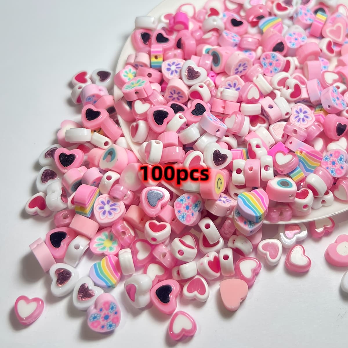 TEMU 100/50pcs 8-10mm Random Style Valentine's Day Soft And Acrylic Beads Ceramic Slices Clay Beads For Making - Supplies Ideal For Unique Bracelets, Necklaces, Earrings, And Charms