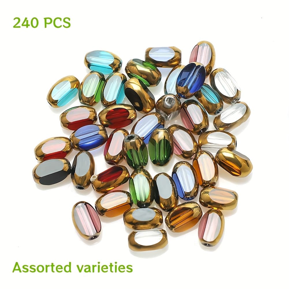 TEMU 240pcs New 4x6mm Golden Rice Bead Glass Beads Diy Handmade Necklace Bracelet Beaded Material Jewelry Accessories
