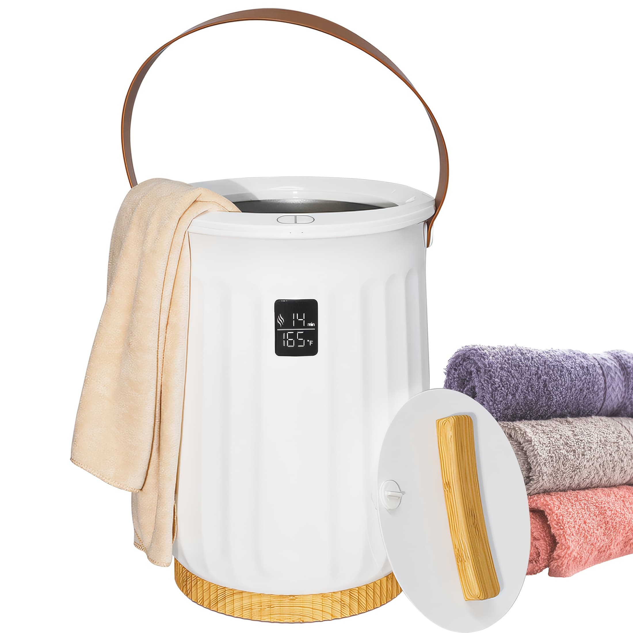 TEMU Large Towel Warmer Bucket With Handle, Fast Heating, Automatic Closing, Spa Level , Suitable For , Home, Housewarming Use