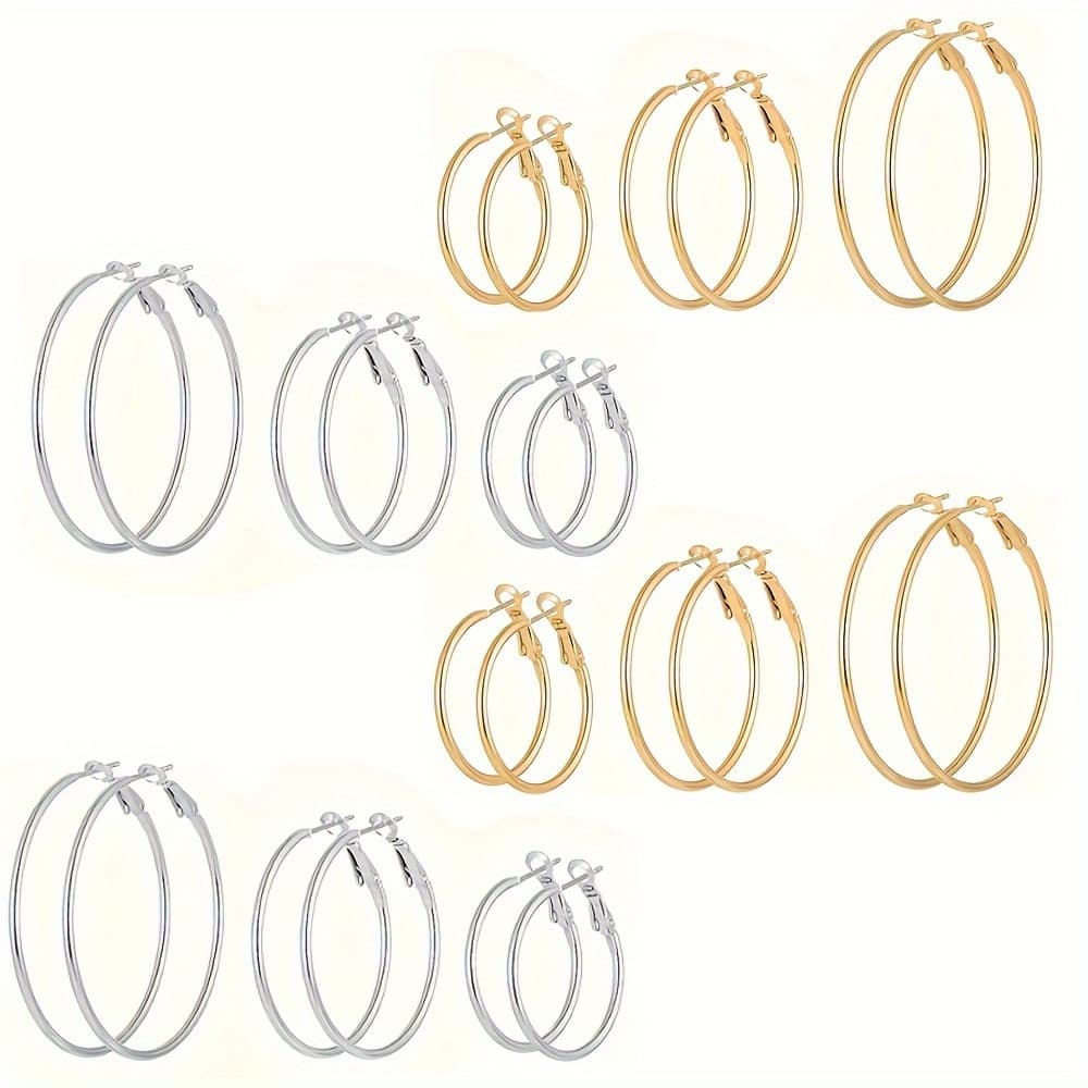 TEMU 12 Pairs Stainless Steel Golden Silvery Plated Hoop Earrings For Women Girls, Hypoallergenic Hoops Women's Earrings Loop Earrings Set