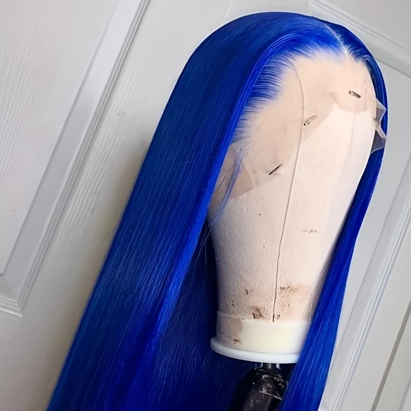 TEMU 13x6 Glueless Blue Y Straight Lace Front Wig Pre , Synthetic Dark Lace Front Wig For Fashion Women, Heat Resistant Fiber Hair Navy Blue Lace Front Synthetic Wigs, Long Blue Lace Front Wig Pre