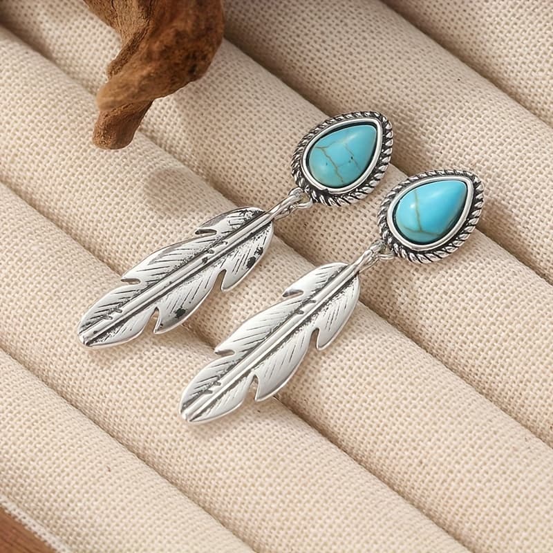 TEMU 1 Pair Of -style Earrings, Set With Synthetic Turquoise, A Western Vibe And Are Perfect For Outdoor Activities And Holiday