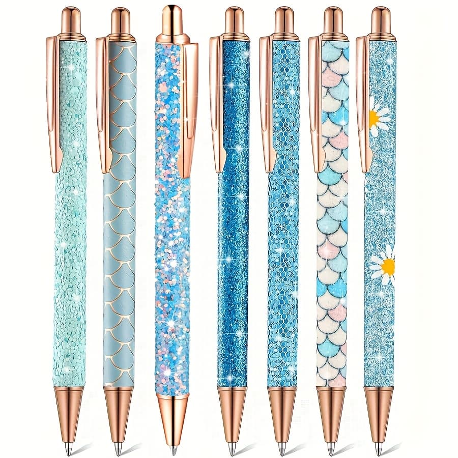 TEMU 7pcs Fancy Pens For Women Cute Pens Sparkly Glitter Pens Pretty Pen Gifts Journaling Pens For Girls Office School Christmas Graduation
