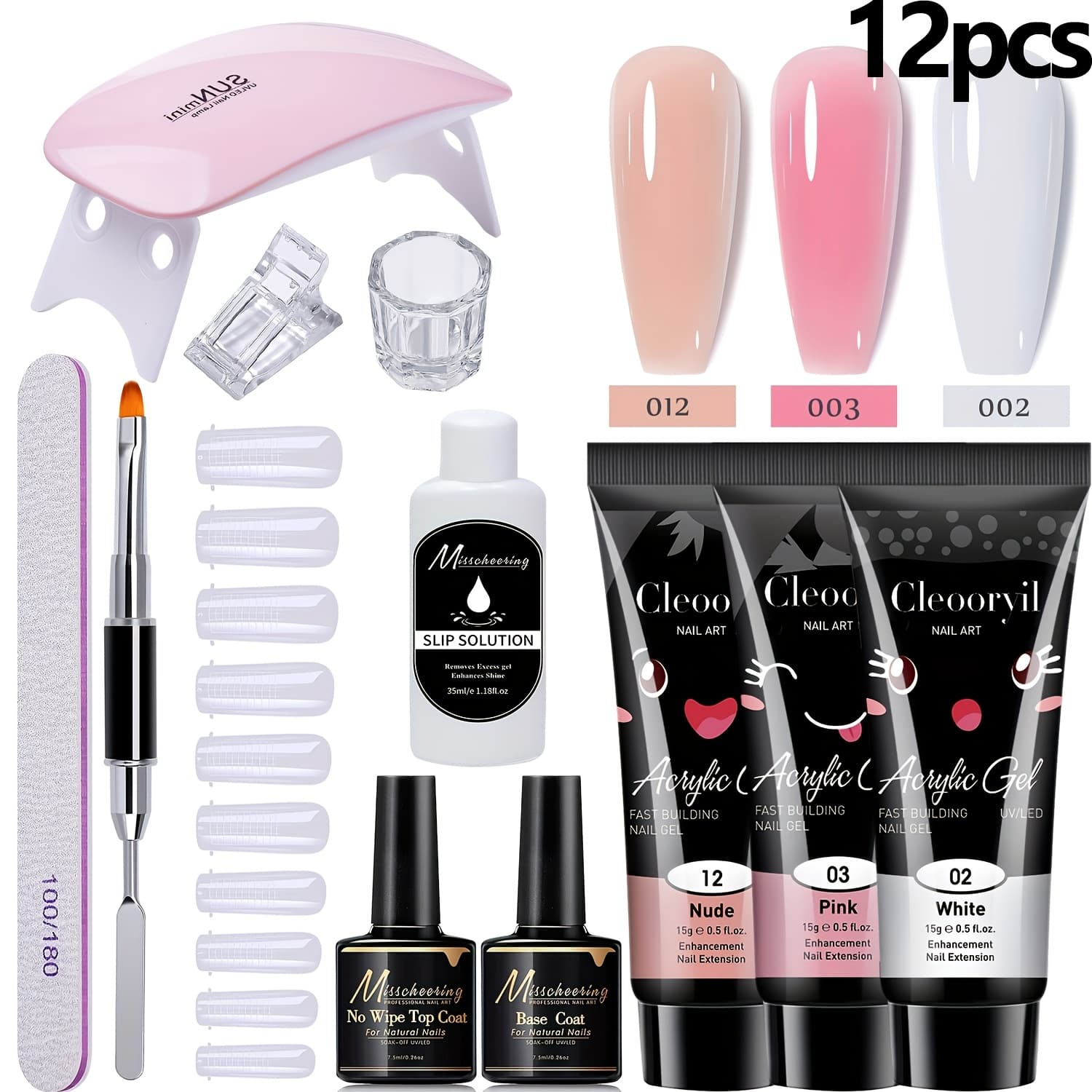 TEMU 12pcs Polyester Stretch Gel Manicure Set, Polyester With Mini Nail Light, , Fluid Polyester Gel Finger Kit Polyester Gel Finger Sleeve