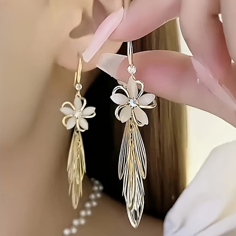 TEMU Elegant Coated Alloy Dangle Earrings, Tassel Design - Stainless Steel Ear Studs - Wear - Stylish Women's Fashion Jewelry, Additions