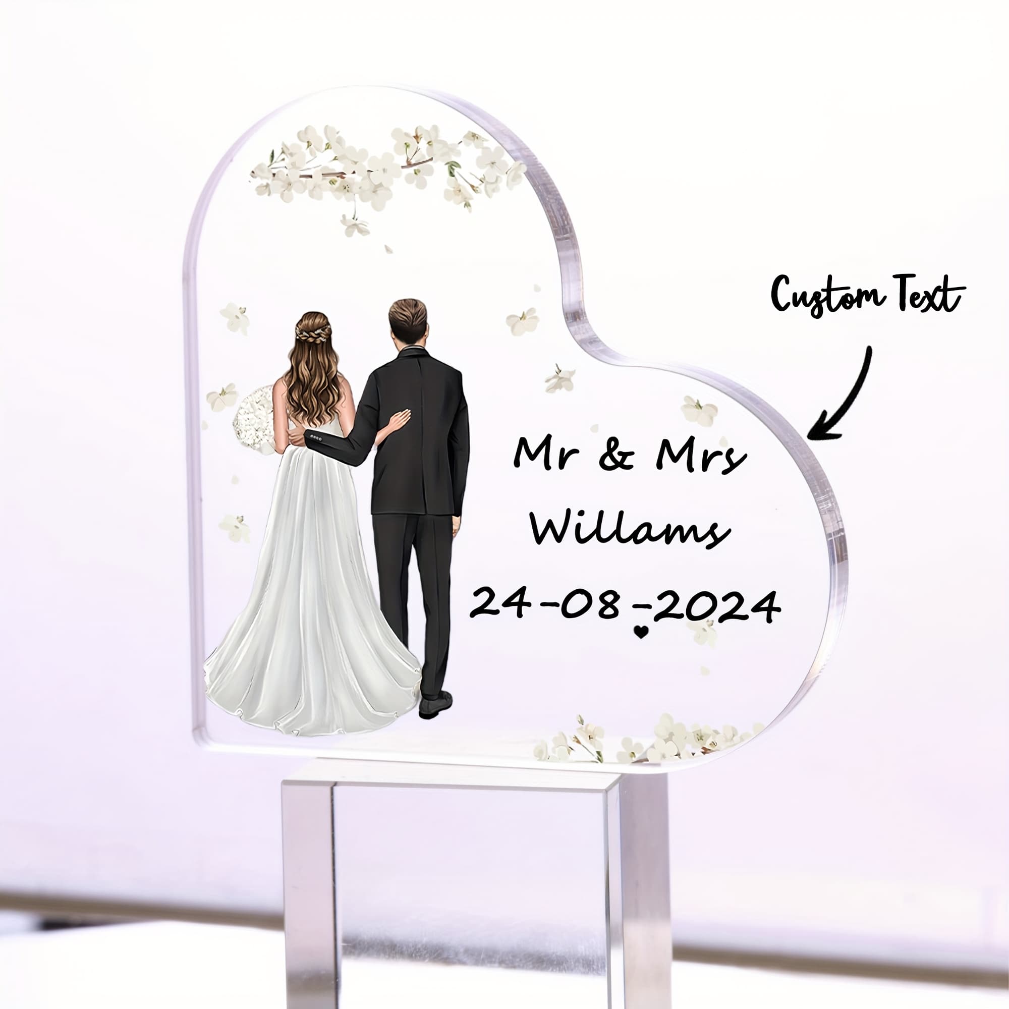TEMU 1pc, Custom Heart Acrylic Plaque Wedding Bride And Groom Wedding Sign Wedding Decor Anniversary Personalized Gifts For Couples