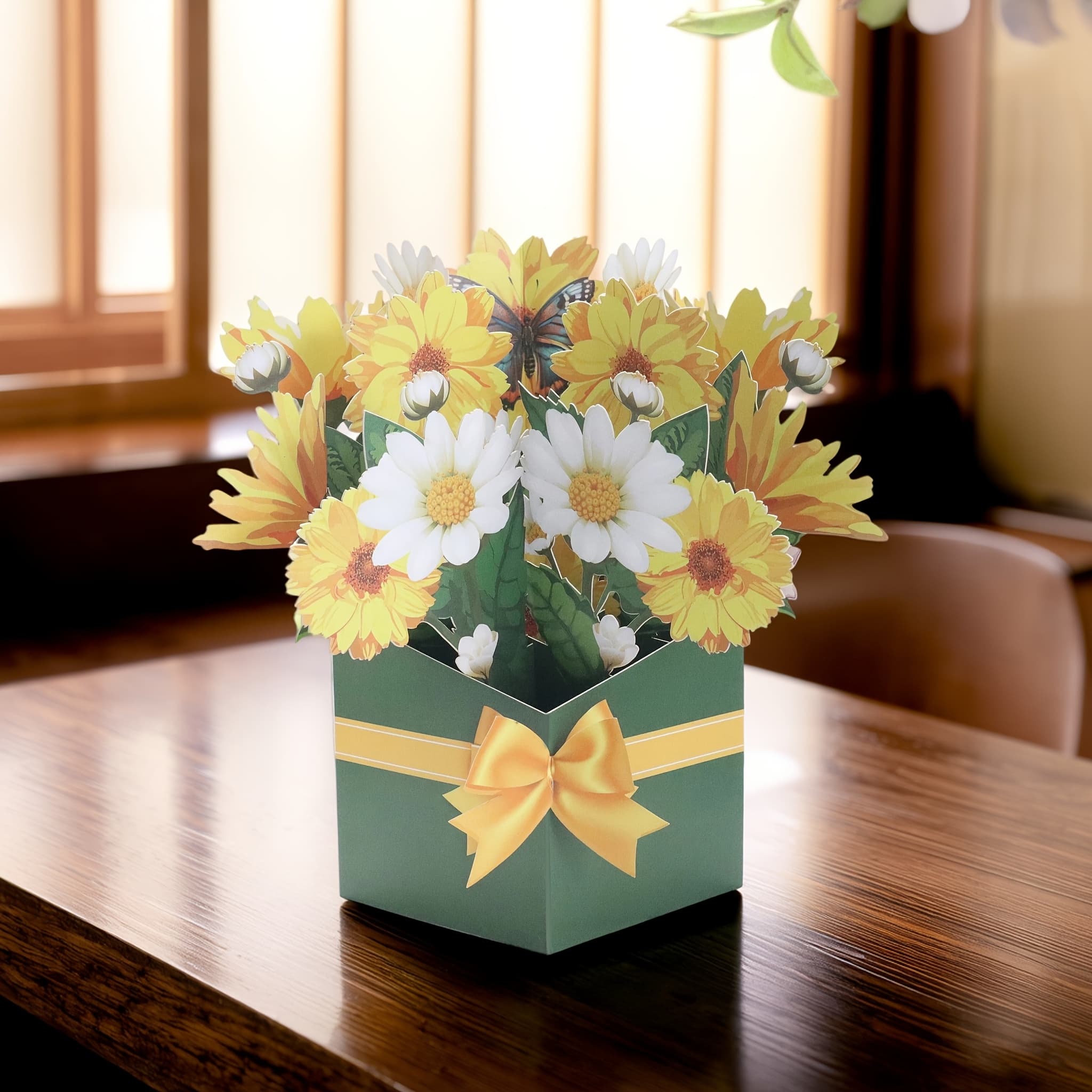 TEMU 3d Pop-up Daisy Chrysanthemum Greeting Card, Yellow White Daisies, Tabletop Decor Ornament, For Birthday, Anniversary, Wedding, Valentine's Day Celebration Card | 3d Flower Card