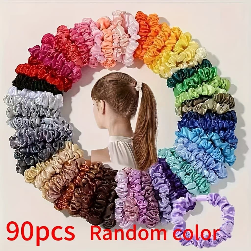 TEMU 90/60/30pcs Random Color Multi-colored Small Fabric Elastic Hair Ties, Matte , Elegant Ponytail And Updo Hair Accessories, Versatile Hair Protection Scrunchies