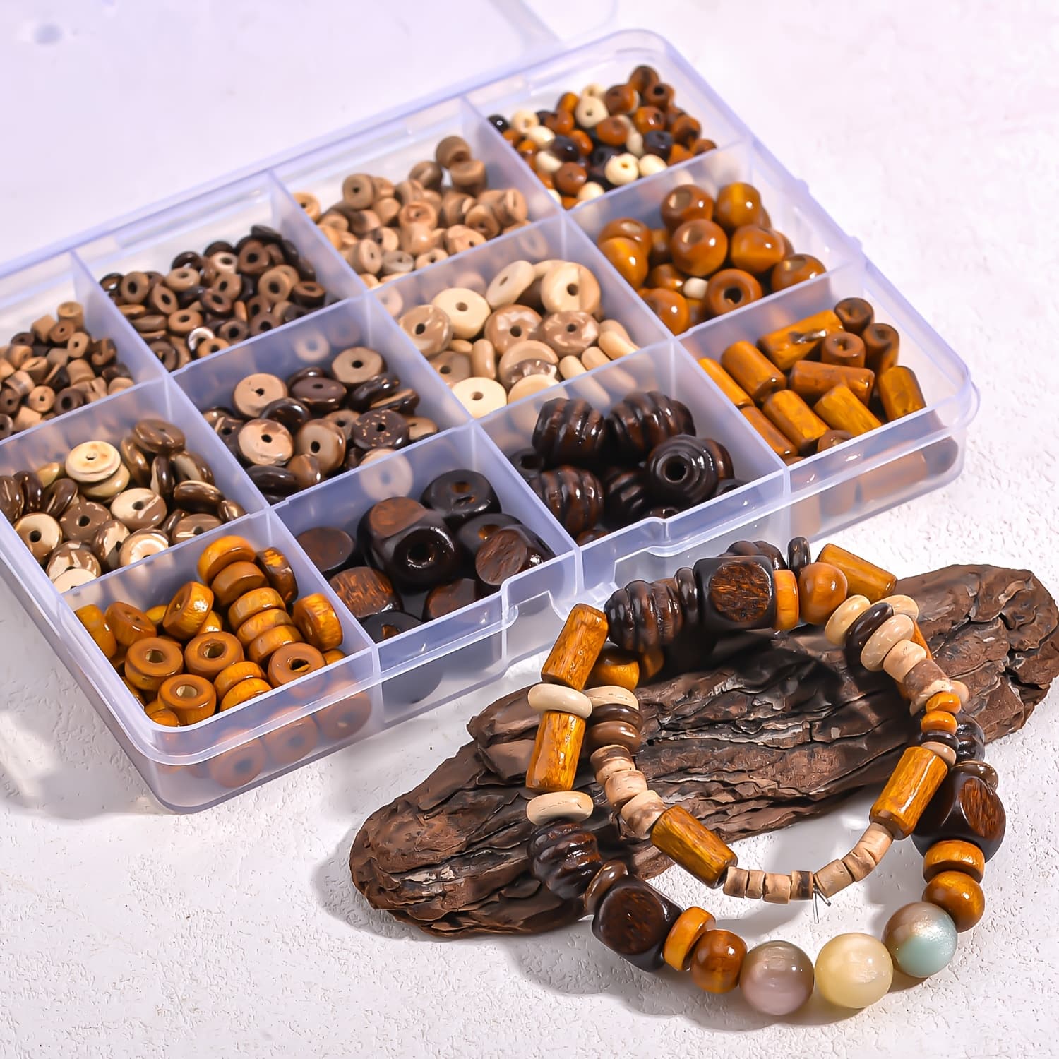 TEMU Vintage Style Wooden Beads And Coconut Shell Making Kit, Natural Wooden Beads For Bracelet And Necklace Making, Complete Jewelry Supplies Kit
