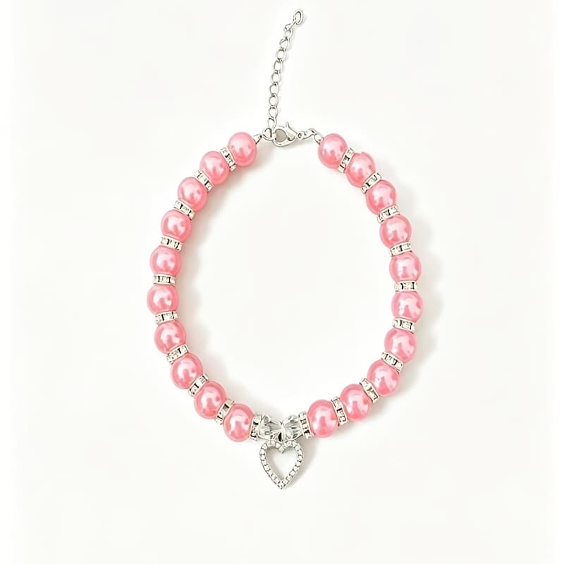TEMU Heart Pendant Pet Necklace - Abs Material, Heart Pattern Collar Accessory For Dogs And Cats