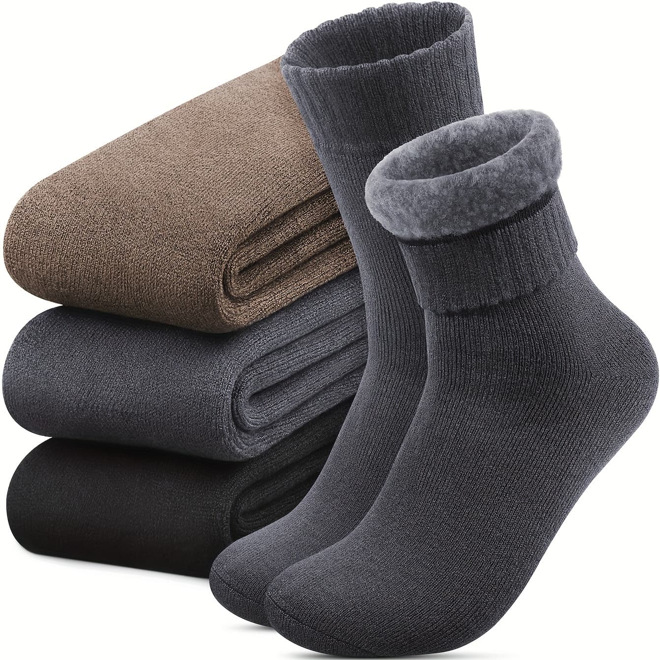 TEMU Thermal Socks For Men, Thick Winter Outdoors Warm Socks Mens, Soft Chunky Warm Classic Hiking Walking Boot Crew Socks, 3 Pairs