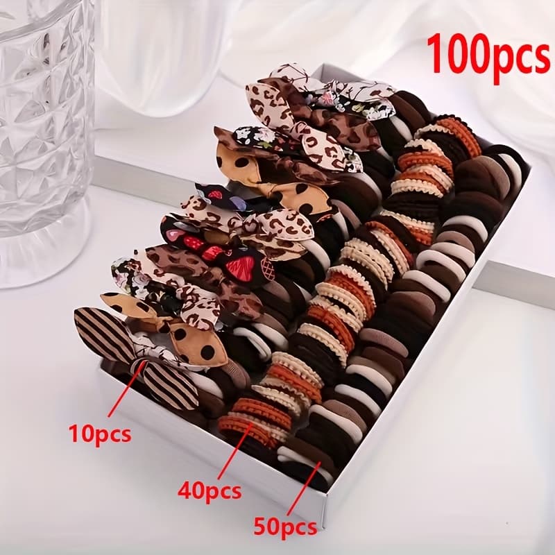 TEMU 100pcs Soft And Hair-friendly, Cute And Practical Brown Hair Accessory Set