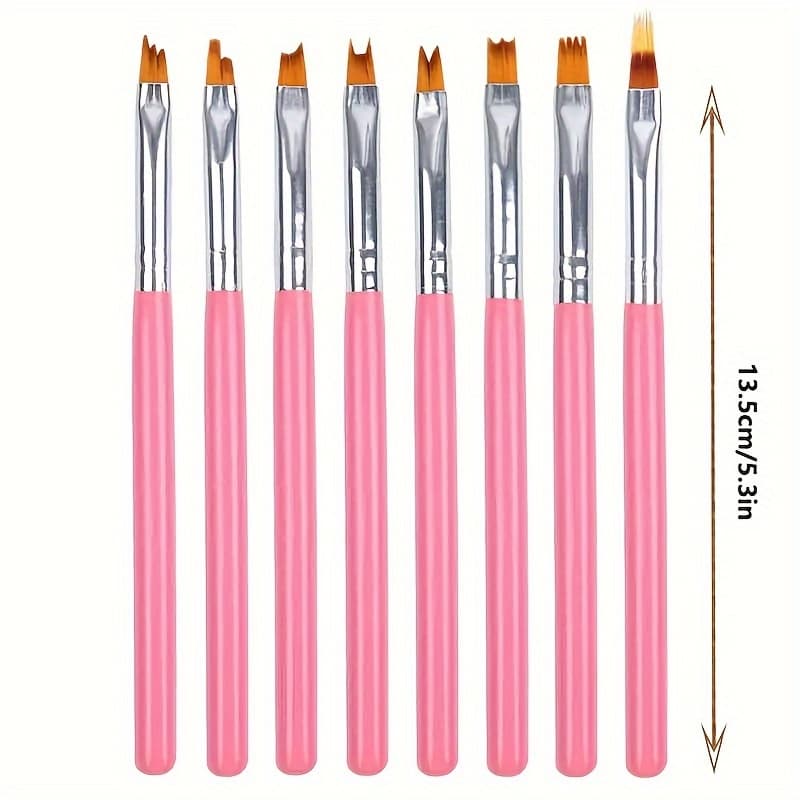 TEMU 8pcs Nail Art Brush Set - Professional Acrylic & Gel Design Tools, 3d Builder Pen For Salon-quality At Home