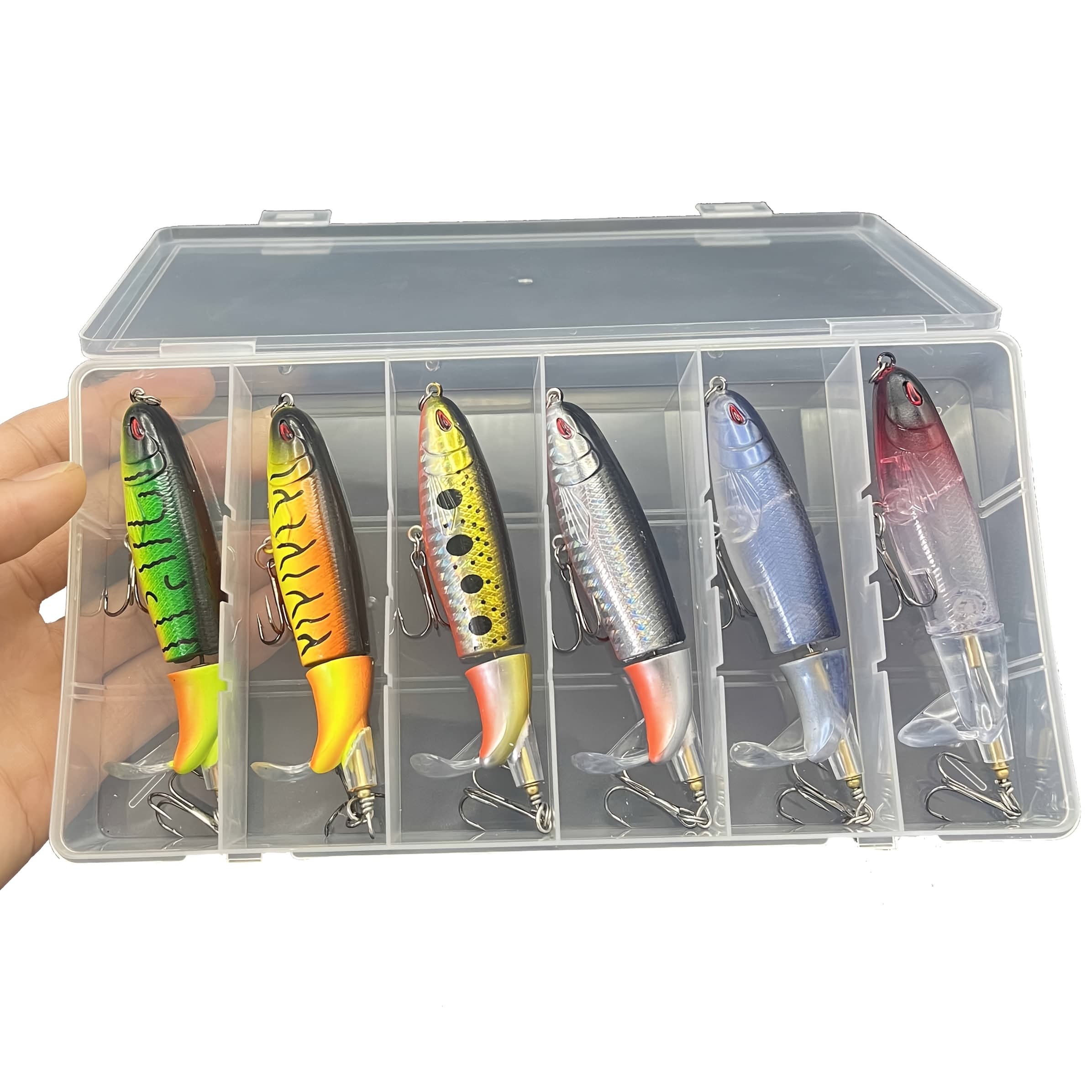 TEMU 6pcs/box Topwater Popper Fishing Lure Artificial Bait Hard Soft Rotating Tail Fishing Tackle Fishing Bait